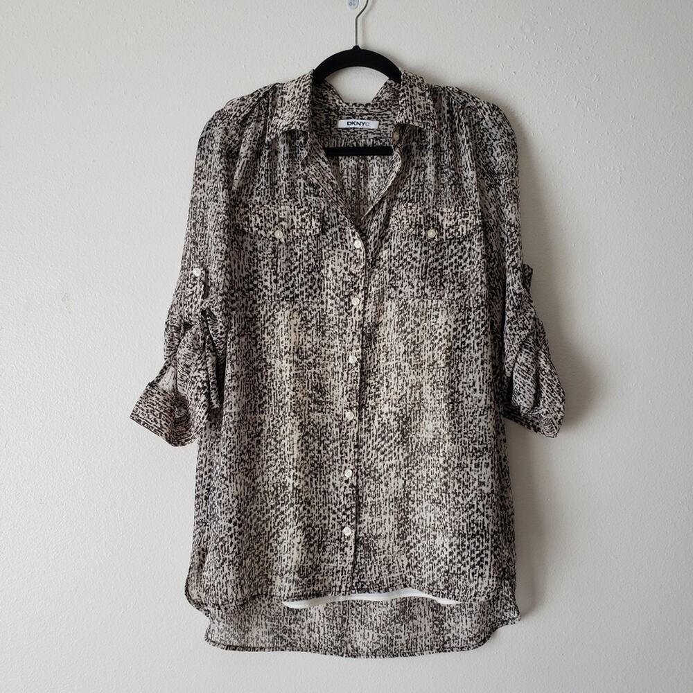Dknyc Patterned Button Down Blouse With Built-In … - image 1